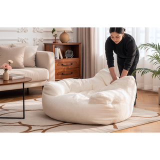 Sunvega Soft Teddy Velvet Fabric Tufted Bean Bag Chair with Ergonomic Backrest