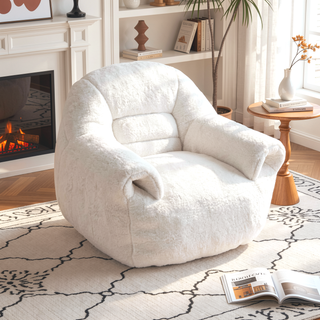 Sunvega Faux Fur Bean Bag Sofa Chair with Back Support and Footstool for Adults