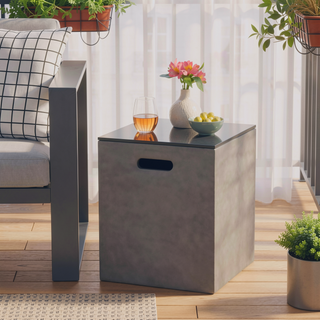Sunvega Modern Ceramic Top Concrete Side Table Tank Holder with Polished Black Finish