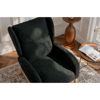 Sunvega Teddy Fabric Rocking Chair With Wood Legs For Living Room And Bedroom