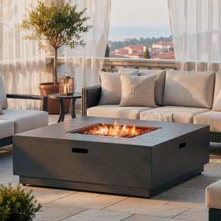 Sunvega Modern Square Iron Fire Pit with 50000 BTU for Outdoor Evenings