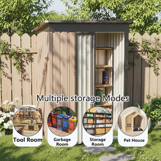 Sunvega 5FT x 3FT Grey Outdoor Pent Roof Garden Tool Storage Shed House