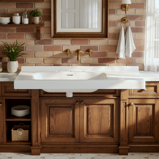 Sunvega 36 Inch White Porcelain Ceramic Rectangular Countertop Bathroom Sink