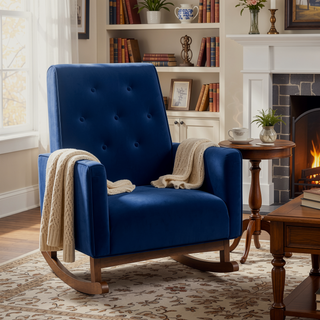 Sunvega Mid-Century Modern Solid Wood Rocking Chair with Microfiber Upholstery