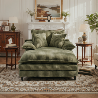 Sunvega Oversized Corduroy Chaise Lounge Chair with Fluffy Cushions and 4 Adjustable Gears