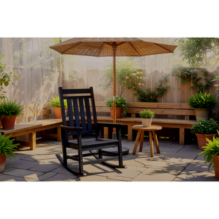 Sunvega All Weather-resistant Black Rocking Chair Set with Wood-Texture and Side Table
