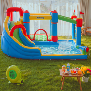 Sunvega Inflatable Bounce House with Slide Climbing Wall Water Cannon for Kids