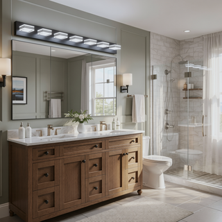 Sunvega Modern 7-Light LED Vanity Fixture with Square Acrylic Lampshades for Bathroom