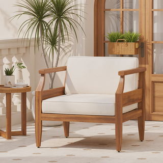Sunvega Acacia Wood Club Chair with Water-Resistant Cushions for Patio
