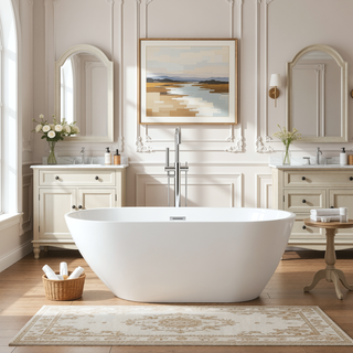Sunvega 59 Inch Acrylic Freestanding Soaking Tub with Gold Overflow Drain