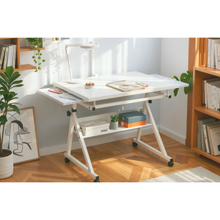 Sunvega Adjustable Height and Angle Puzzle Table with 4 Felt Storage Trays and Wooden Cover