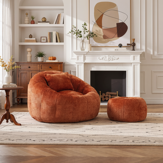 Sunvega Modern Pumpkin Shape Bean Bag Chair with Ottoman for Living Room