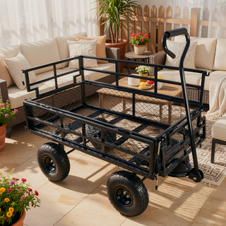 Sunvega Garden Cart with Inflatable Tires and Spacious Bed for Yard Work
