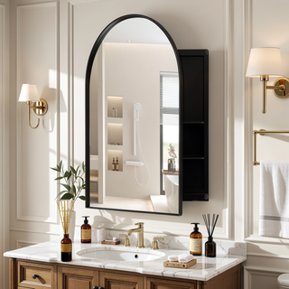 Sunvega Modern White Metal Framed Recessed Medicine Cabinet with Mirror and Storage
