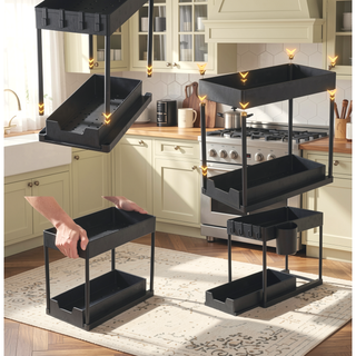 Sunvega Black 11-Pack Extendable Two-Tier Sink Cabinet Storage Shelf