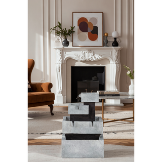 Sunvega Black and White Water Fountain with Vase Design Light and Pump