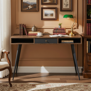 Sunvega Mid Century Modern Writing Study Desk with Drawers for Home Office