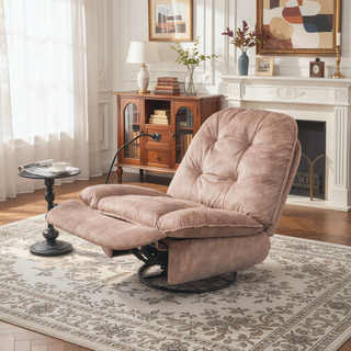 Sunvega Ivory Gold-Stamped Velvet Recliner with Swivel Gliding Rocking and Mobile Phone Holder