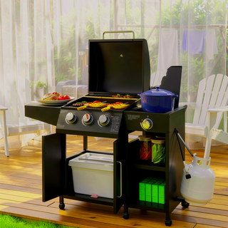 Sunvega 2 Burner Portable Gas BBQ Grill with Lid Thermometer and Foldable Legs