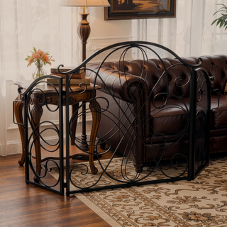 Sunvega Ornate Iron Fireplace Screen with Three-Panel Foldable Design