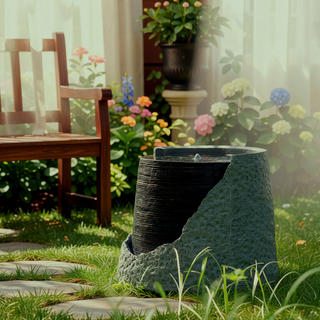 Sunvega Modern Polyresin Water Fountain with Light for Indoor Outdoor Garden