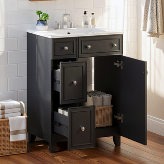 Sunvega 24-Inch Bathroom Vanity Cabinet with Ceramic Sink and Storage