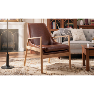 Sunvega Modern PU Leather Accent Chair with Solid Wood Frame for Living Room