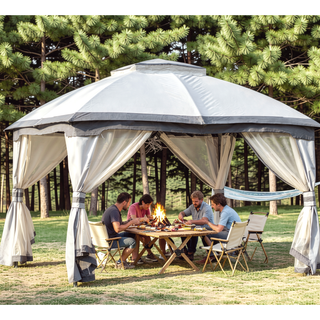 Sunvega Outdoor Canopy Gazebo with Mesh Walls and Double-Tier Roof for Patio