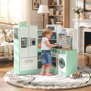 Sunvega Corner Kids Kitchen Playset with Lights Sounds and Ample Storage