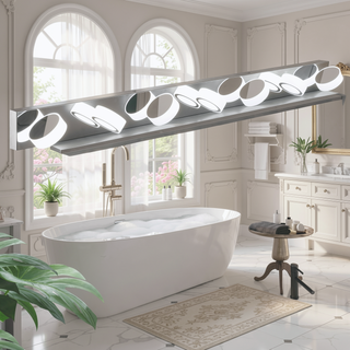 Sunvega Modern 7-Light LED Vanity Fixture with Acrylic Shades and Chrome Finish