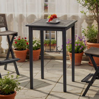 Sunvega Acacia Wood Square Bar Table with Minimalist Design and Dark Gray Finish