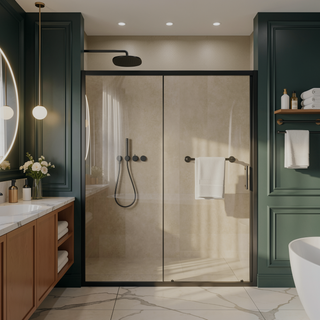 Sunvega 60x62 Inch Adjustable Sliding Shower Door with Tempered Glass and Black Frame