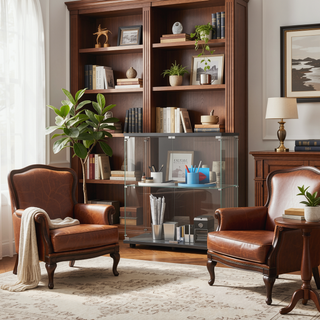 Sunvega Two-Door Glass Display Cabinet with 2 Shelves for Living Room Bedroom Office