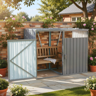 Sunvega Metal Garbage Bin Shed with Galvanized Steel for Outdoor Garden Storage