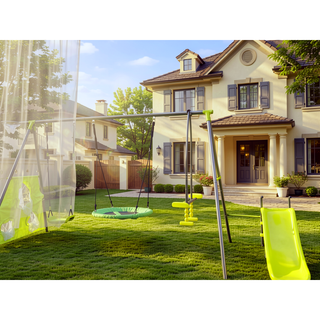 Sunvega Saucer Swingset with Mini Slide Net Swing for Outdoor Playground Age 3+