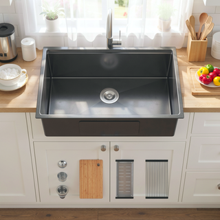 Sunvega Handcrafted 33x19 Inch Undermount Single Bowl Kitchen Sink Dark Gray