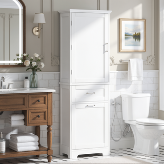 Sunvega Tall Freestanding Bathroom Storage Cabinet with Two Drawers and Adjustable Shelf