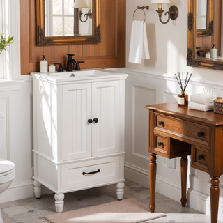 Sunvega 20 Inch Black Bathroom Vanity with Ceramic Sink and Storage Cabinet