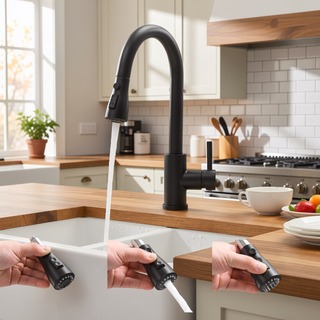 Sunvega Single Handle Kitchen Sink Faucet with Pull Out Sprayer and Deck Plate