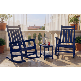 Sunvega All Weather-resistant Black Rocking Chair Set with Wood-Texture and Side Table