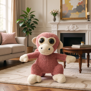 Sunvega Soft and Safe 100% Cotton Coral Almond Stuffed Monkey Toy
