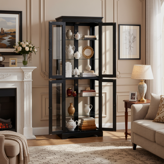 Sunvega Exquisite and Refined Lighted Glass Curio Display Cabinet with Illuminated Multilayer Design