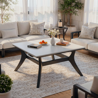 Sunvega Dark Eucalyptus Wood and Super Stone Outdoor Coffee Table for Patio