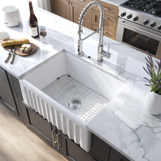 Sunvega 24 Inch White Ceramic Farmhouse Sink with Apron Front