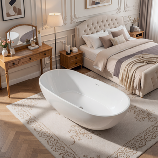 Sunvega Premium High-back Oval Acrylic Freestanding Soaker Bathtub Non-Slip Easy Clean