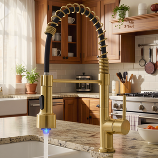 Sunvega Gold Single Handle Pull Down Sprayer Kitchen Sink Faucet