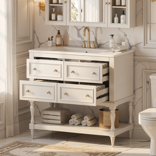 Sunvega 36 Inch Freestanding Vanity Cabinet with Sink Combo and 4 Drawers
