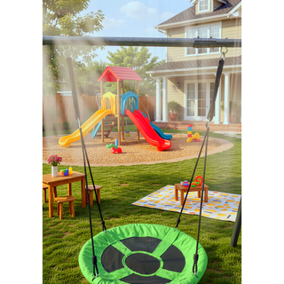 Sunvega Saucer Swingset with Mini Slide Net Swing for Outdoor Playground Age 3+