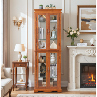 Sunvega Exquisite and Refined Lighted Glass Curio Display Cabinet with Illuminated Multilayer Design
