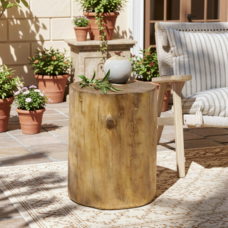 Sunvega Hand-Painted Faux Wood MGO Side Table with Natural Log Texture